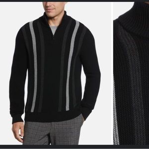 Perry Ellis Men’s Jacquard Stripe Quarter Zip Sweater in Black
